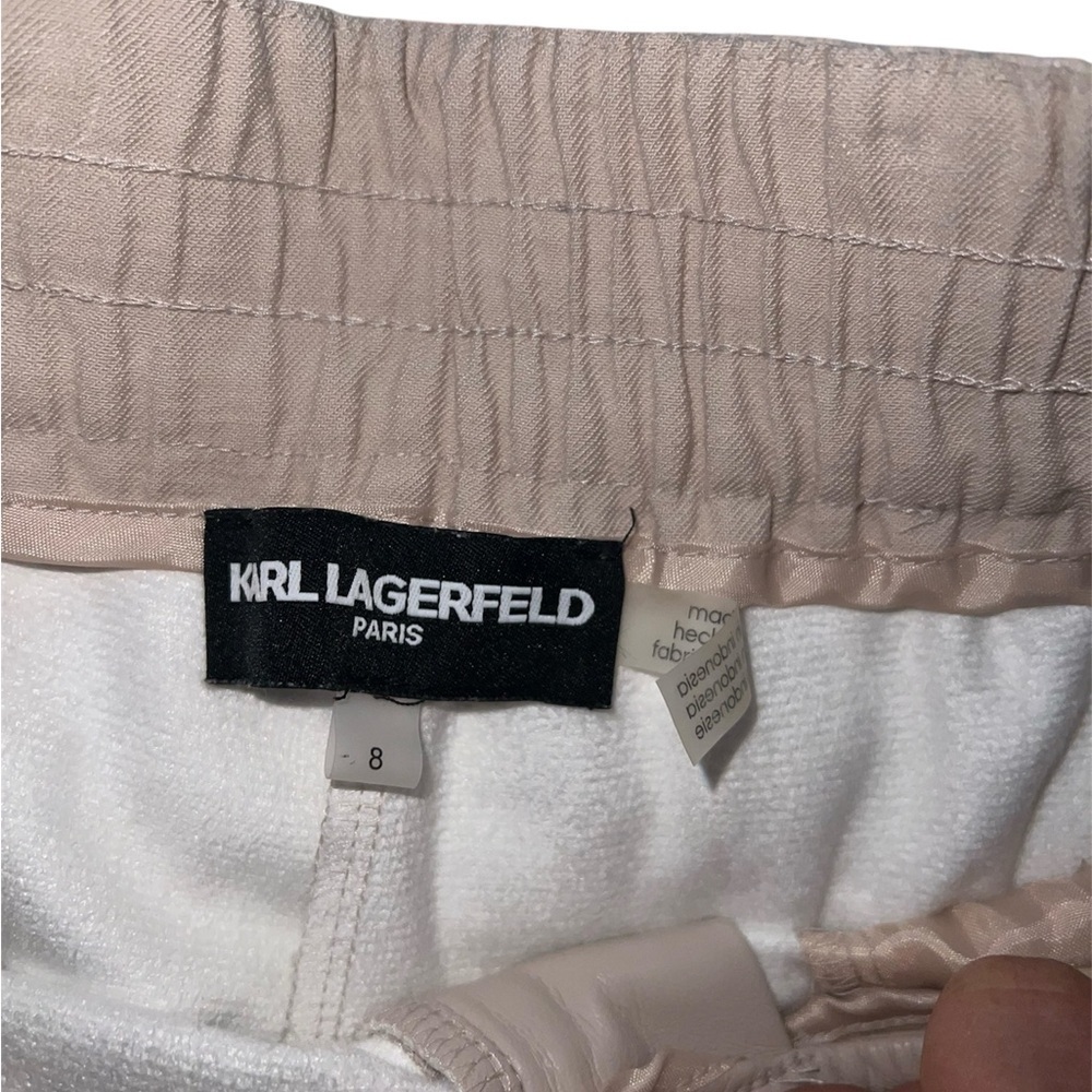 Karl Lagerfield faux leather pleated fabric lined high waisted shorts size 8 - Picture 5 of 6